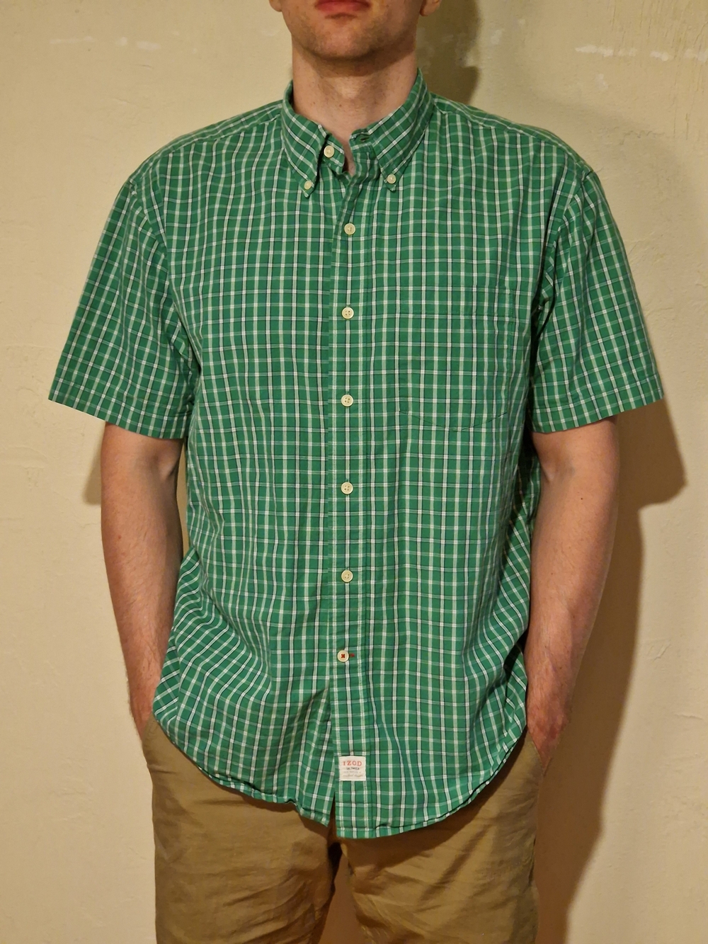 Izod Green Plaid Short-Sleeve Button-Down Shirt